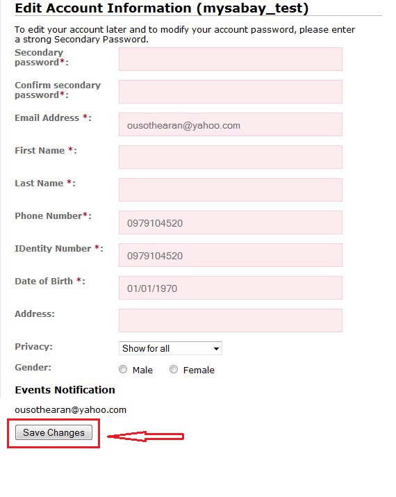 set secondary password